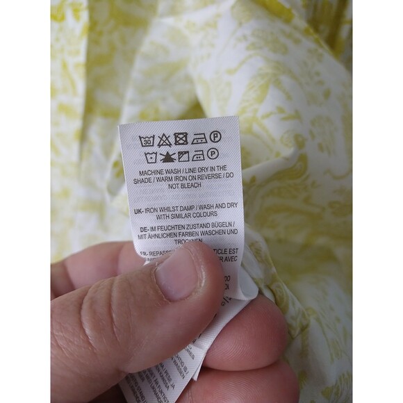 Boden Woman 10 LS Yellow White Cat Bird Floral Collared Button Classic Shirt - Picture 7 of 8